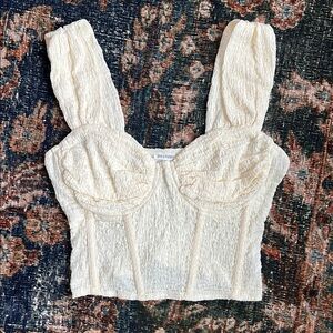 En Creme Cream Textured Corset Crop Top